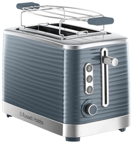 Russell Hobbs Toaster [für 2 Scheiben] Inspire Grau mit hochwertiger Hochglanz-Struktur (extra breite Toastschlitze, inkl. Brötchenaufsatz, 6 Bräunungsstufen + Auftau- & Aufwärmfunktion) 24373-56