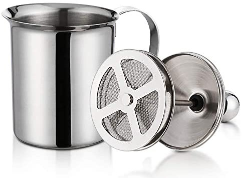 Manuelle Milchschaum, 400ml Edelstahl Milk Frother Milchaufschäumer mit Doppeltem Sieb und Speziellem Drückmechanismus für Milch Cappuccino, Kaffee, Latte, Heiße Schokolade