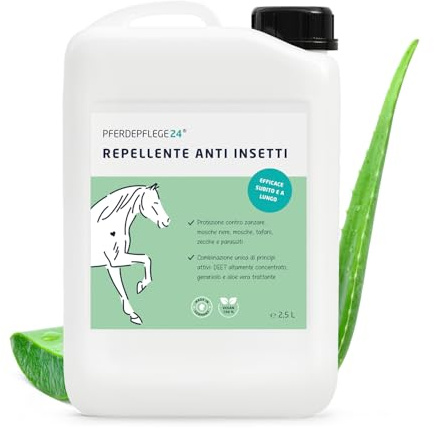 PFERDEPFLEGE24 Repellente Insetti Cavallo Spray 2,5l - Protezione immediata, con Aloe Vera trattante - Effetto di Lunga Durata Contro tafani, zanzare, Mosche e zecche - antimosche Cavalli