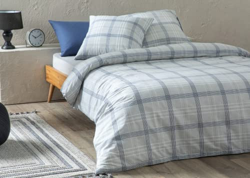 ENGLISH HOME Bettwäsche 135x200 2teilig Grau, 1 x Bettbezug 135 x 200 mit 1x Kissenbezug 80 x 80 cm, Bettwäsche-Set 135x200cm mit Reißverschluss, Kariert