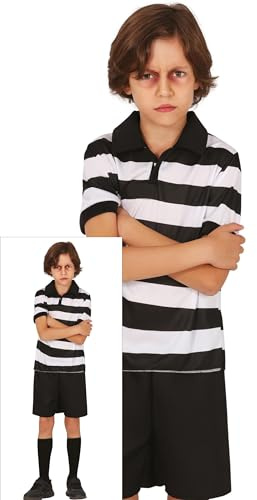 FIESTAS GUIRCA Déguisement de frère agaçant pour garçons - Costume famille gothique comprenant un t-shirt et un short rayés noirs et blancs - Costumes d'Halloween pour garçons gothiques Âge 10-12 Ans