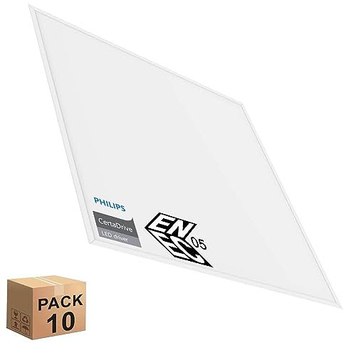 Pack x10 Panel LED 60x60 cm 40W, Driver Philips CertaDrive, 4000 lúmenes, Paneles LED Bajo Consumo y Gran Luminosidad, No Flick, Caja 10 unidades para Falso Techo, Marco Blanco (Luz Natural (4000K))