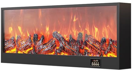 Yclty Inserto per Caminetto Elettrico, Caminetto a Legna Indipendente, Telecomando, Intensità della Fiamma Regolabile, Senza Riscaldamento(80x50cm)