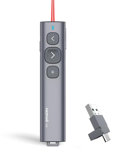 Norwii N95 Presentation Clicker with USB-A&C Receiver, PowerPoint Clicker for Presentation Remote, Rechargeable Wireless Presenter Pointer, Slide Advancer for PC/Laptop/e-Book(Red, USB-AC)