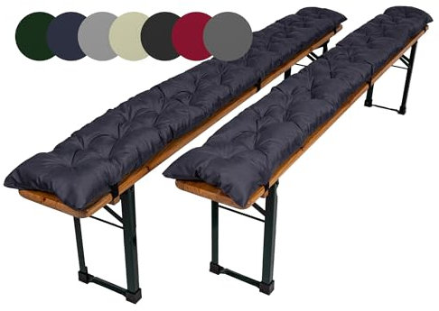 TexDeko® Garden 2er-Pack Bierbankauflagen für Bierzeltgarnitur gesteppt UV-beständig wasserabweisend 180x25cm gepolstert gemütliches Sitzkissen für Bierbank Festzeltgarnitur (Anthrazit)