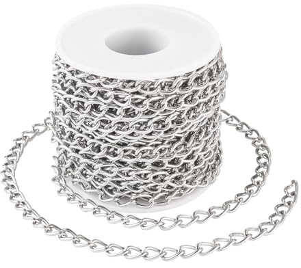 Crafans Catene a maglia barbazzale in alluminio da 10 metri, in platino, intrecciate, non saldate, con bobina, per la creazione di collane e gioielli fai da te