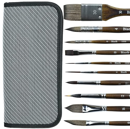 Watercolor Brushes Set of 10, Synthetic Hair with Wood Holders,Hake/Round Pointed/Flat/Dagger/Needle Point/Cats Tongue Oval Brushes for Canvas,Acrylic,Gouache,for Artists,Beginners Detail Painting
