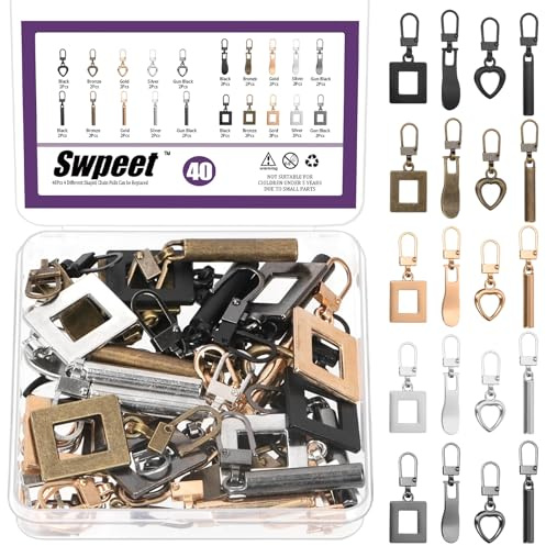 Swpeet Lot de 40 fermetures éclair de rechange pour valises, bottes, sacs à dos, vêtements, pantalons, sacs à main - 4 styles et 5 couleurs