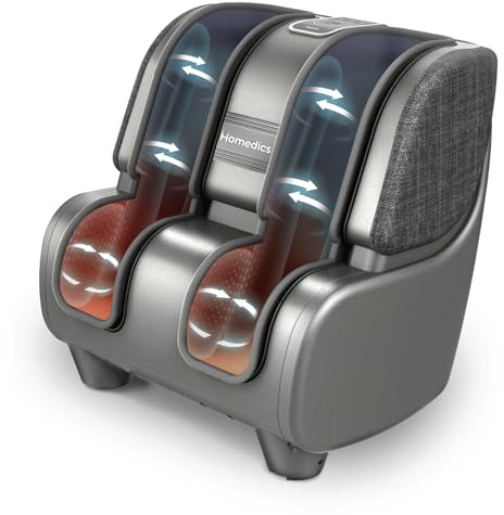 Homedics Deluxe Foot Massager & Calf Massager, Rolling & Compression Massage, Adjustable Tilt, Washable Liners, 4 Programs, 3 Intensity for Muscle Relief and Post-Workout Recovery