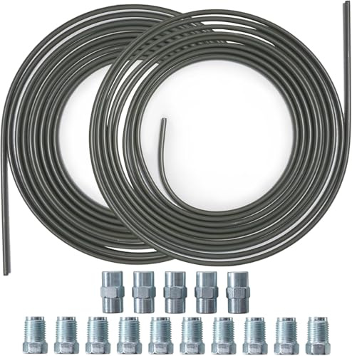RIODEMBO Línea de freno de 10 m Ø 4,75 mm tubo de freno con 10 juntas roscadas + 5 conectores, línea de acero recubierta de cobre para sistemas de frenos hidráulicos de automóviles