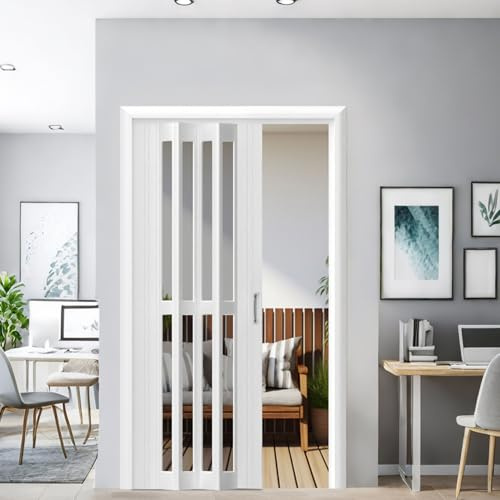 Porta a soffietto, porta scorrevole, porte pieghevoli interne in PVC,pannello in acrilico trasparente/satinato,scorrimento scorrevole a spinta e trazione,per camera da letto,bagno,cucina 80×195cm