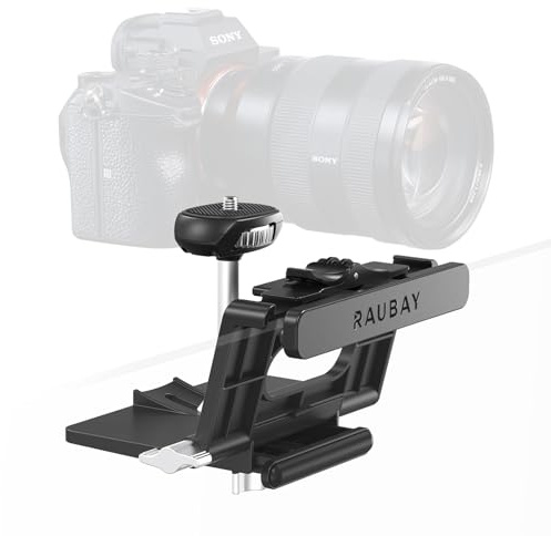 【Upgraded】 RAUBAY Monitor Camera Mount Stand, Hanging Webcam Clamp with 1/4 Screw, MILC Monitor Top Support for Live Stream, etc. Compatible with Curved Monitors, Maximum Width up to 1.4
