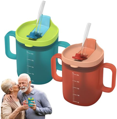 Hojalis Gobelets Anti-Déversement Pour Personnes âgées, 300ml Gobelet Anti-Fuite Pour Personnes Âgées, Gobelet Pour PersonnesÂgées, à Boire D'alimentation Avec Paille, Couvercle