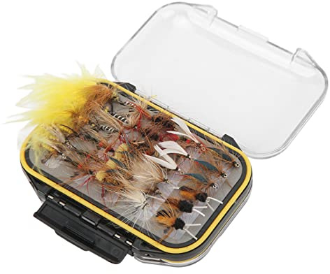 Set di 60 esche colorate per pesca a mosca con gancio in acciaio inox, contenitore impermeabile per laghi, fiumi, spiagge, torrenti