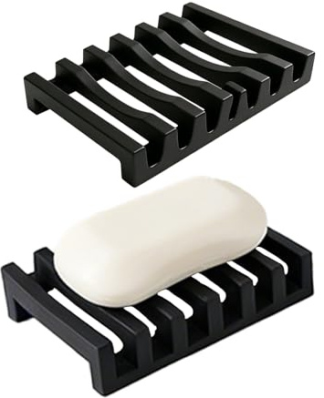 Juego de 2 jaboneras de silicona con sistema de evacuación automática, jabonera antideslizante e irrompible, fácil de mantener, perfecto para el baño, la cocina y el almacenamiento de jabón