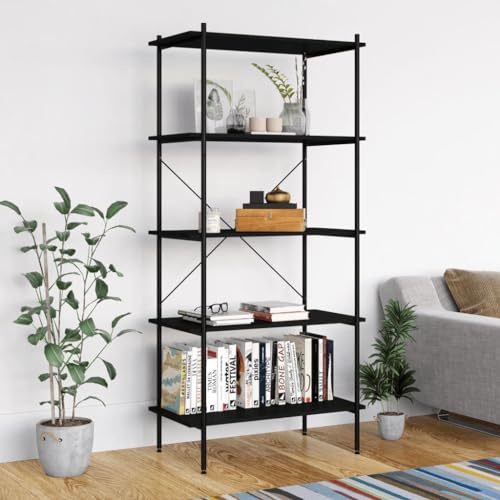 RCODSSK Scaffale portaoggetti per documenti e libri, scaffale con 5 ripiani in acciaio e pannelli in legno per ufficio, soggiorno, garage e casa