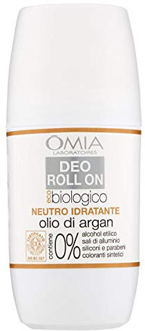 Omia, Deo Roll On Eco Biologico Idratante Con Olio Di Argan, Deodorante Antiodore, Senza Sali di Alluminio, Freschezza per 24 ore, Deodorante Uomo e Donna, Dermatologicamente Testato - 50 ml