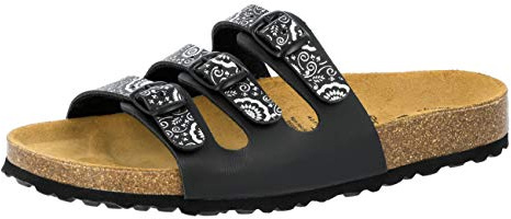 Lico Damen Bioline Flower Pantoletten, Schwarz Silber, 41 EU