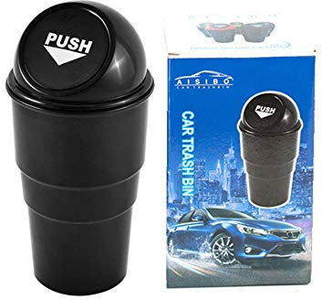AISIBO Mini Auto Car Garbage Can Automotive Vehicle Rubbish Bins, Small Trash Can Cup Holder for Bedroom Office Desk Home (Black 1 Pack)