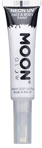 Moon Glow Pintura facial y corporal UV neón con aplicador de brocha Blanco 15 ml (Paquete de 1)