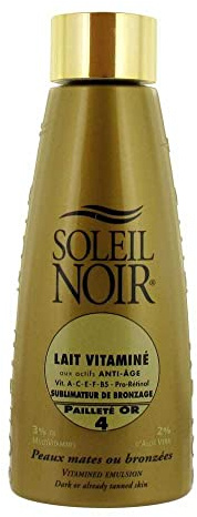 Soleil Noir Lait Vitaminé 4 Pailleté Or Sublimateur de Bronzage, 150 ml