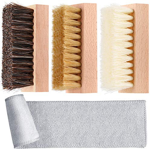ZJoey 3 Pcs Sneaker Shoe Cleaner Brush Set Include Boar Cleaning Brush and Plastic Bristles Shoe Clean Brush with Microfiber Cloth(PP Nylon, Boar and Horsehair)