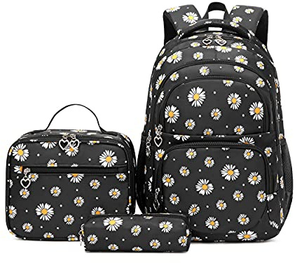 EKUIZAI 3Pcs Daisy Prints Backpack for Girls Bookbag set Primary School Daypack Elementary Students Knapsack with Lunch Box