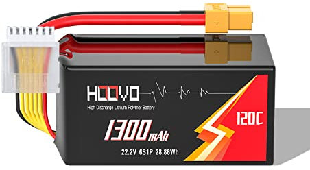 HOOVO 6S Lipo RC Akku 22.2V 120C 1300mAh Modellbau Akku mit XT60 Stecker Batterie Ersatzakku für RC Auto Flugzeug Helikopter Boot Buggy