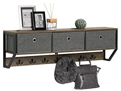 SoBuy FHK26-N Wandgarderobe Flurgarderobe Kleiderhaken Hängeregal mit 3 Körben und 7 Haken Garderobe vintage BHT ca.: 100x30x20cm