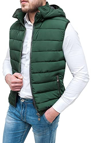 Evoga Giubbotto Piumino Uomo Slim Fit Gilet Bomber Smanicato con Cappuccio (M, Verde)