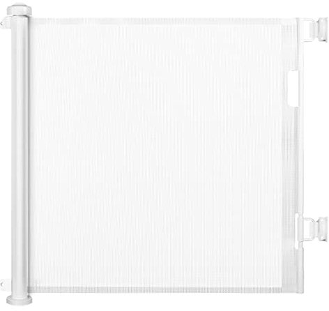 Dioxide Puerta Seguridad Retráctil para Bebés, 0-150 cm, Barrera Seguridad para Escaleras para Niños y Perros, Adecuada para Escaleras, Pasillos, Interiores y Exteriores (Blanco)