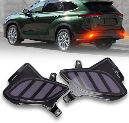 GEEGEETOP Smoked Lens LED Rear Bumper Fog Light Assembly Compatible With Toyota Highlander 2020-2023 Functions as Rear Fog Lamp Brake Light Bumper Reflector 3-In-1