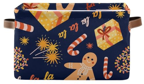 Mnsruu Cesto portaoggetti per scaffali, graziose scatole di pan di zenzero natalizio con manici, grandi contenitori per armadio