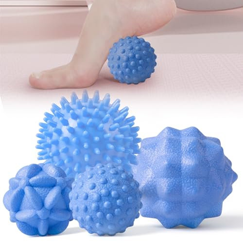 MEGAVOW 4 Stück Massage Ball Faszienball Set, Faszienkugel Massagebälle Igelball, Klein Triggerpunkt Massageball mit Noppen, Anti-Stress Noppenball für Rücken Füße Hände Nacken, Blau