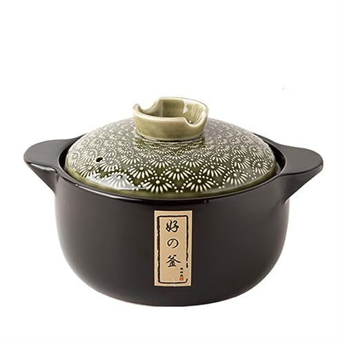 Chfkun Pentola in Ceramica Nera in Terracotta con Coperchio, pentola Calda in Ceramica Giapponese Donabe, pentola per stufato da Cucina, pentola Resistente al Calore per la casa, per cene e Feste