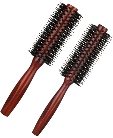 2 Stück Rundbürste Wildschweinborsten Groß Rund Haarbürste Antistatisch Rundbürste zum Föhnen mit Holzgriff Styling Rollenbürste zum Föhnen und Glätten von Lockigem Nassem und Trockenem Haar