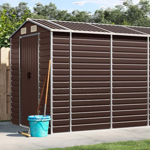 SECOLI Enhetshus med snedtak metallskydd cykelgarage metallskydd väderbeständigt verktygsskjul metallredskap hus 191 x 895 x 198 cm cykelskydd utrustningsskjul brun