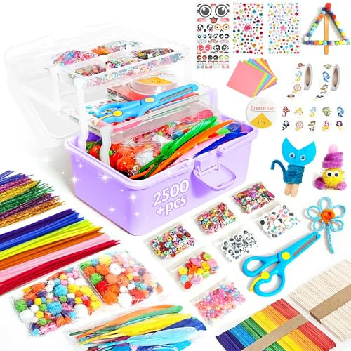 Set di 2500 pezzi per bambini, set di materiali per bricolage, inclusi adesivi a sirena, pulitore per pipe, pompon, perline, regali per ragazze, regali di compleanno, scatole per bricolage di Natale