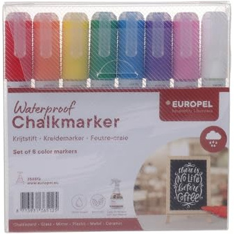 Europel Marqueurs Craie 8 Couleurs Pointe 6 mm Résistant à l’Eau, Marqueur Ardoise et Fenêtre pour Verre Vitrine et Tableau, Chalk Marker Professionnel Restauration Commerce Intérieur Extérieur
