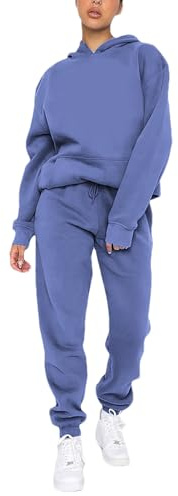 amropi Tuta da Donna Vello Foderato Pullover Felpa con Cappuccio e Pantaloni Jogging Tute Grigio Blu, L