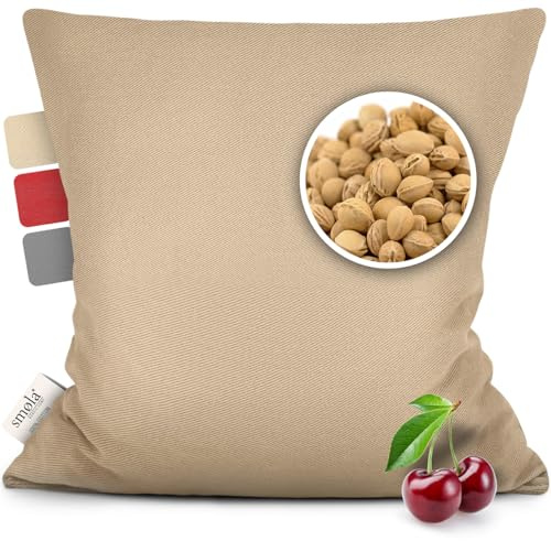 smøla Cojín de huesos de cereza para microondas, saco de granos 24x25cm I Cojín térmico 100% algodón I 750g de huesos de cereza I Bolsa de agua caliente natural para niños y adultos, beige arena