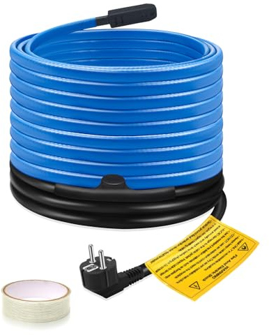 Câble chauffant antigel, Ci-Fotto - Câble chauffant autorégulateur (9 m, 17 W/M) avec thermostat intégré pour protéger les tuyaux d'eau, les tuyaux de maison en métal/plastique, les gouttières