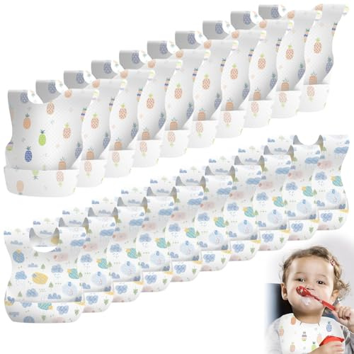 Doukesh 20 Pezzi Bavaglini Usa e Getta Bambini Bavaglini Monouso Impermeabili Bavette Neonato 0-3 Mesi Regolabili con Tasca Raccogli per Famiglia Viaggio