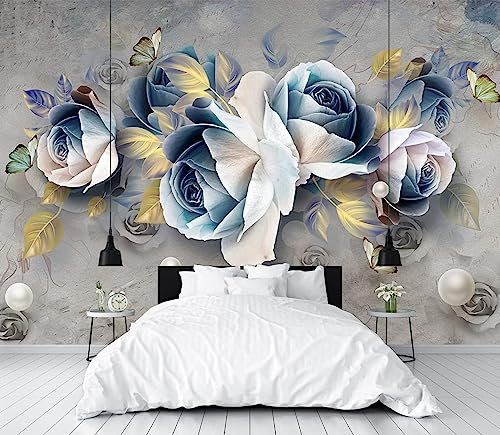 Mural fotográfico de lujo con diseño de rosas en relieve 3D, pintado a mano, acuarela, floral, para dormitorio, sala de estar, decoración del hogar, 400 x 280 cm