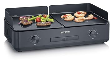 SEVERIN Tischgrill Plancha SUAVE, mit 2 keramikbeschichteten Grillflächen, Elektrogrill mit 5 unabhängig regelbaren Stufen je Seite, einstellbar bis zu 240°C, 2.200 W, schwarz, PG 8569