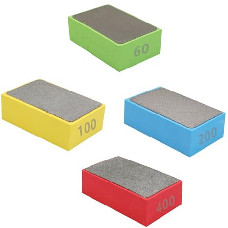 4 Piezas Almohadillas de Pulido Manual de Diamante, Bloques de Lijado Manual, Bloques de Lijado, Tacos de Lija de Diamante, Esponja Diamante para Piedra Vidrio Recorte de Molienda (60# 100# 200# 400#)