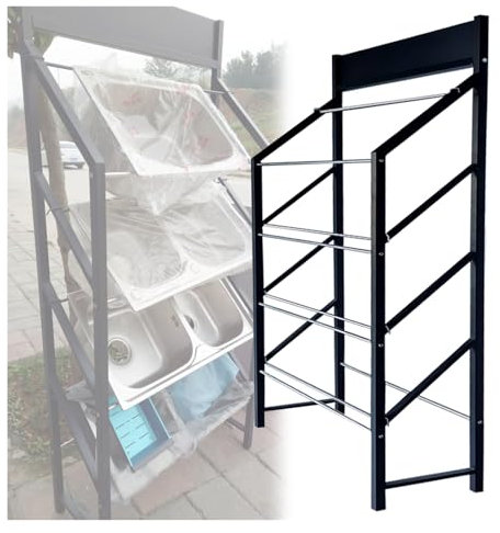 ZJKXJH 4-tier Wash Basin Display Rack with Wheels, Floor-standing Kitchen Bathroom Mobile Double Slot Sink Sample Stand, Adjustable Exhibition Halls Store Washbasin Sinks Shelf(W/wheels)