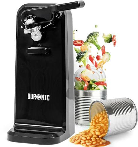 Duronic CO40 BK Apriscatole Elettrico 50W Automatico, Apri Lattine da Tavolo con Arresto Automatico, Affilacoltelli Integrato, Apribottiglie e Decapsulatore, Can Opener, Coperchio