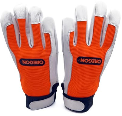 OREGON Gants de travail haute adhérence Protection pour sylviculture, jardinage et travaux extérieurs, avec paume en cuir renforcé, dos en spandex bi-élastique, réglables et adhérents – Taille XL