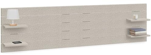 DHOME Tête de Lit en Bois MDF Recyclé avec Étagères Style Palette Table de Nuit Niches Lit Nordique Quincaillerie Incluse (Palette Horizontale, Chevrons Beige, 270cm)